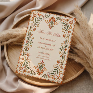 Rustic Folk Botanical Romantic Floral Mexican Save The Date