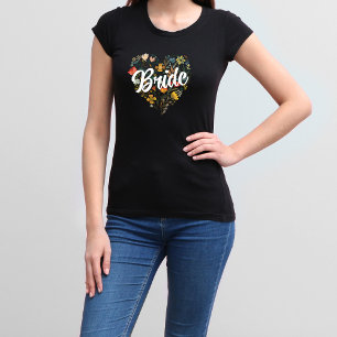 Rustic Folk Wildflower Flower Heart Bride T-Shirt