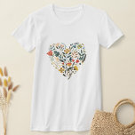 Rustic Folk Wildflower Flower Heart T-Shirt<br><div class="desc">Illustrated rustic style painted flowers in the shape of a heart</div>