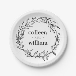 Rustic Folk Wildflower Wreath Wedding Paper Plate