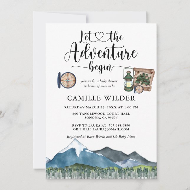 Rustic Forest Adventure Watercolor Baby Shower Invitation (Front)