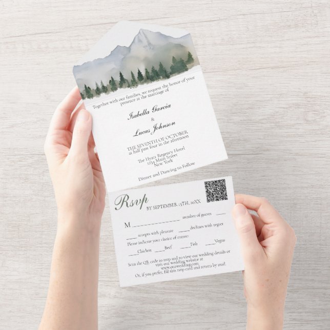 Rustic Forest and Mountain Wedding All In One Invitation (Tearaway)