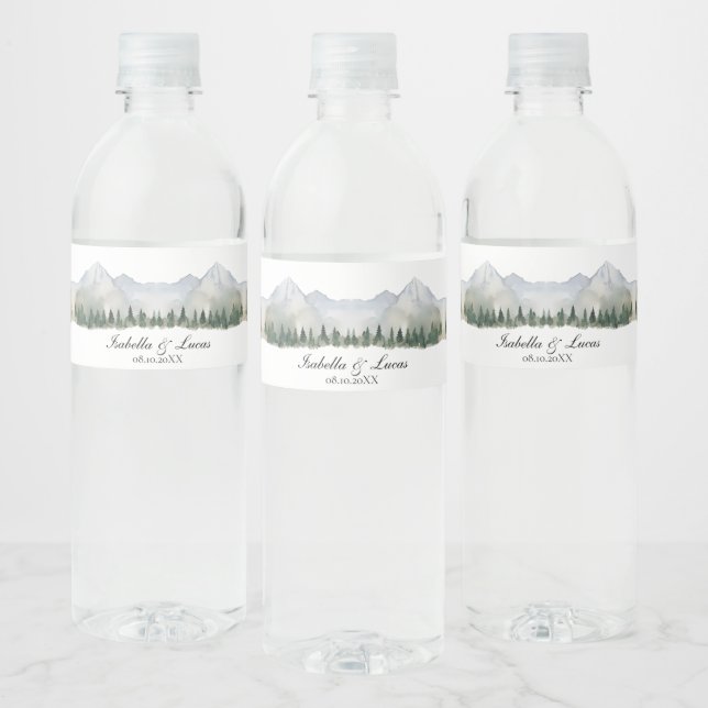 Rustic Forest and Mountain Wedding Water Bottle Label (Bottles)