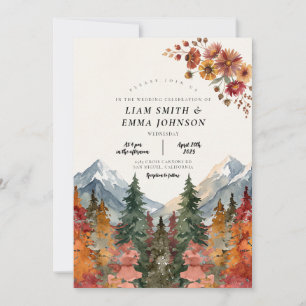 Rustic Forest Autumn Mountain Destination Wedding Invitation
