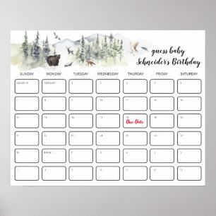 Rustic Forest   Baby Shower Birthday Guessing Game Poster