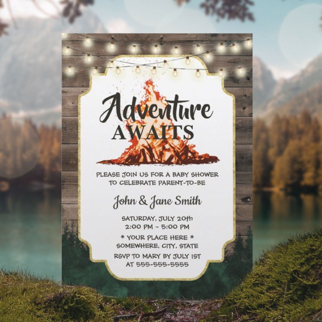 Rustic Forest Bonfire Adventure Awaits Baby Shower Invitation (Creator Uploaded)