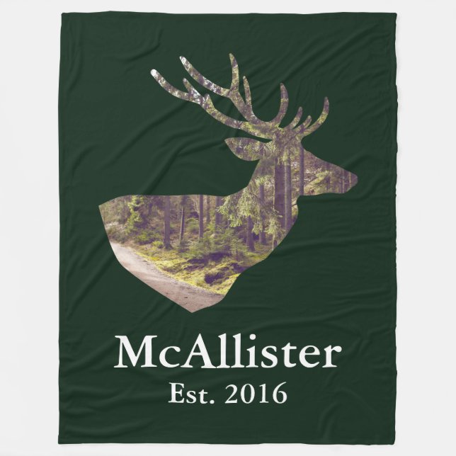 Rustic Forest Buck Family Name Fleece Blanket (Front)