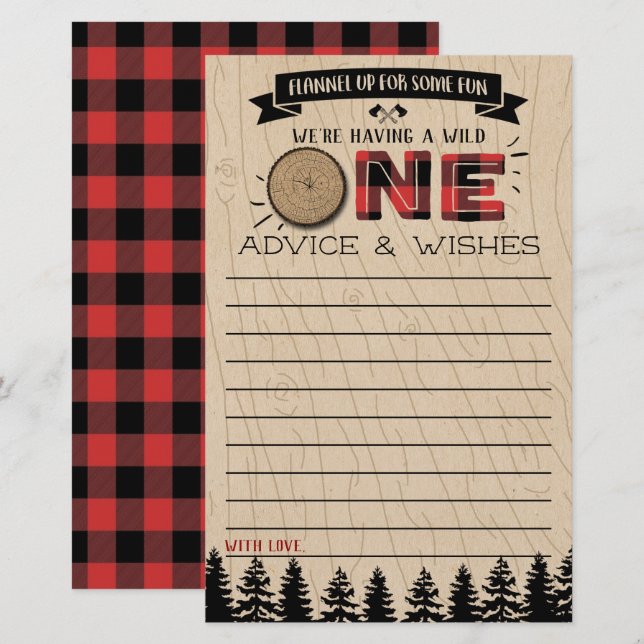 Rustic Forest Buffalo Plaid Wild One Baby Advice (Front/Back)