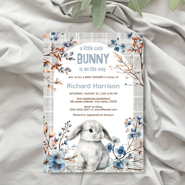Rustic forest cute bunny baby shower invitation (Creator Uploaded)