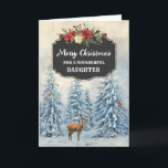Rustic Forest Daughter Merry Christmas Card<br><div class="desc">Merry Christmas for daughter card with rustic country chalkboard pattern and snowy watercolor forest scene with deer and birds.</div>