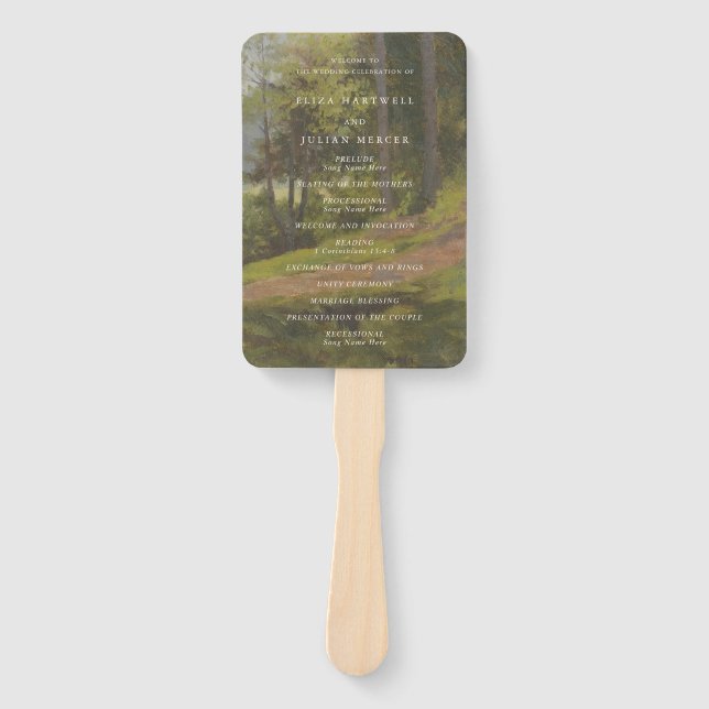 Rustic Forest Elegant Wedding Program Hand Fan (Front)