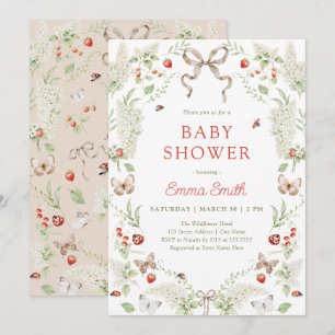 Rustic Forest Floral Bow Neutral Baby Shower Invitation