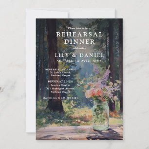 Rustic Forest Floral Mason Jar Rehearsal Dinner Invitation