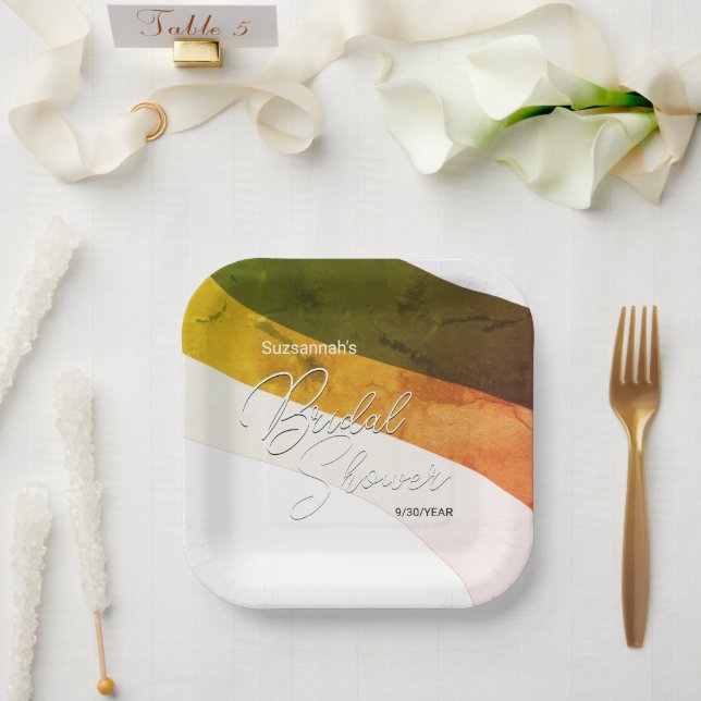 Rustic Forest Green Gold Cream Streams Custom Paper Plate (Wedding)