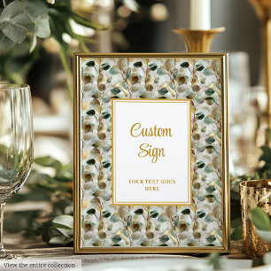 Rustic Forest Green Gold Leaves Wedding Custom Poster