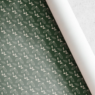 Rustic Forest Green Holly Berry Foliage Christmas Wrapping Paper