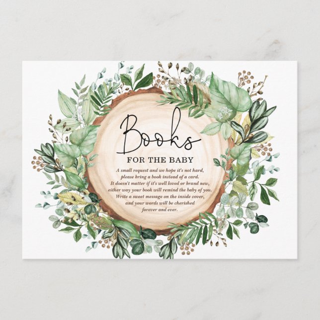 Rustic Forest Greenery Neutral Books for Baby Enclosure Card (Front)