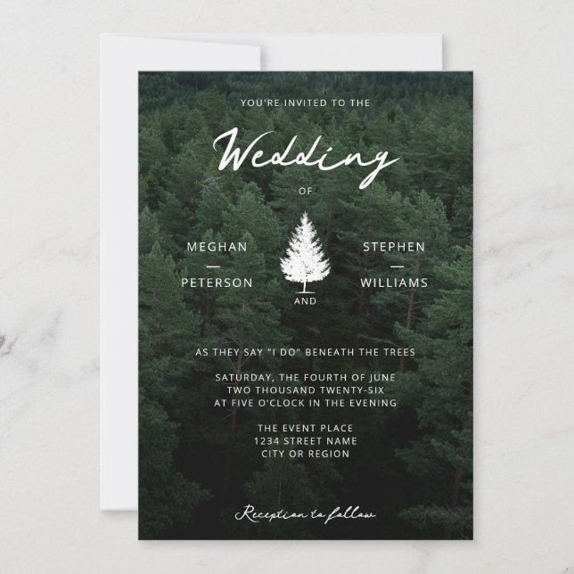 Rustic Forest Landscape Pine Tree Woodland Wedding Invitation (Front)