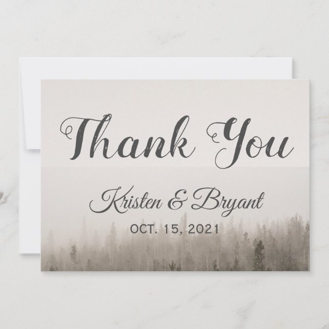 Rustic Forest Misty Landscape Wedding Thank You Card (Front)