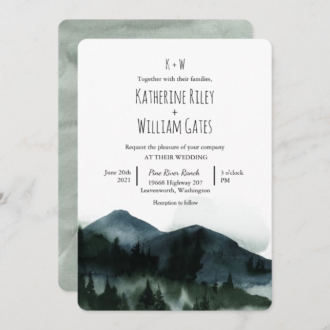 Rustic Forest Mountain Wedding Invitation (Front/Back)