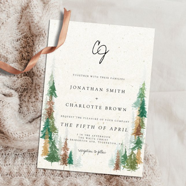 Rustic Forest & Mountains Monogram Wedding Invitation (Creator Uploaded)