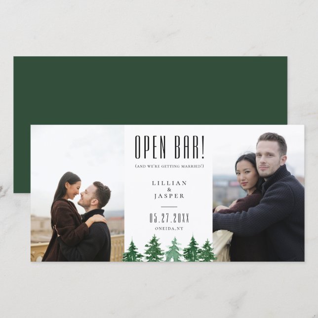 Rustic Forest OPEN BAR Save the Date Humour Announcement (Front/Back)