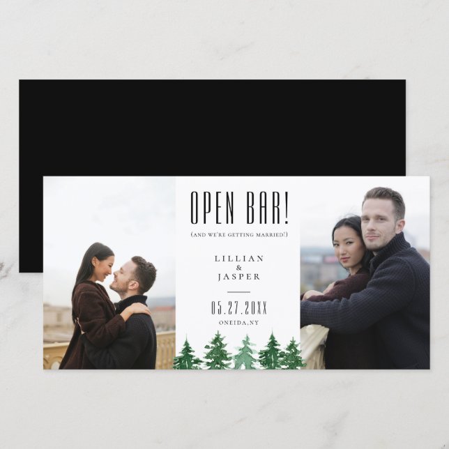 Rustic Forest OPEN BAR Save the Date Humour Announcement (Front/Back)