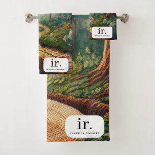 Rustic Forest Path with Name & Monogram Bath Towel Set