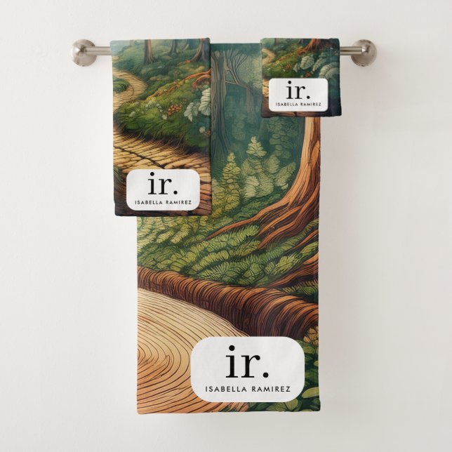 Rustic Forest Path with Name & Monogram Bath Towel Set (Insitu)
