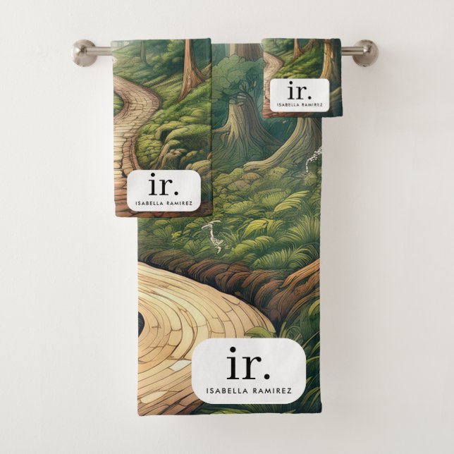 Rustic Forest Path with Name & Monogram Bath Towel Set (Insitu)