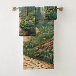 Rustic Forest Path with Tranquil Vibes Bath Towel Set