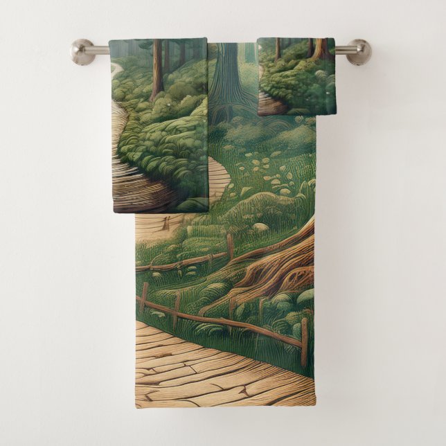 Rustic Forest Path with Tranquil Vibes Bath Towel Set (Insitu)
