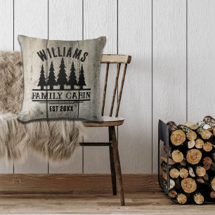 Rustic Forest Personalized Family Cabin Name Est Throw Pillow