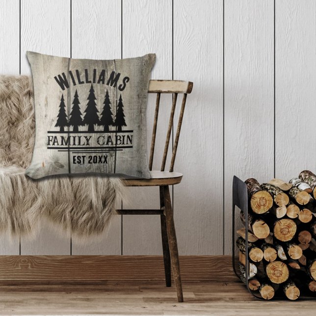 Rustic Forest Personalized Family Cabin Name Est Throw Pillow (Rustic Forest Personalized Family Cabin Name Est Throw Pillow)