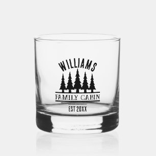 Rustic Forest Personalized Family Cabin Name Est Whiskey Glass