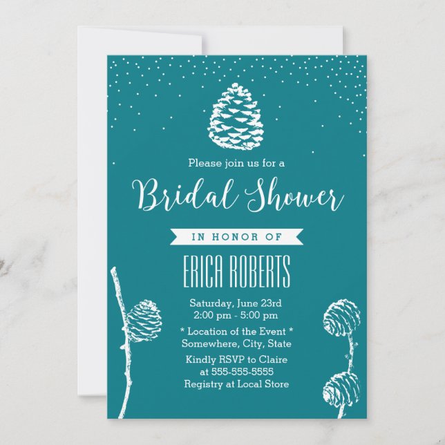 Rustic Forest Pine Cone Elegant Bridal Shower Invitation (Front)