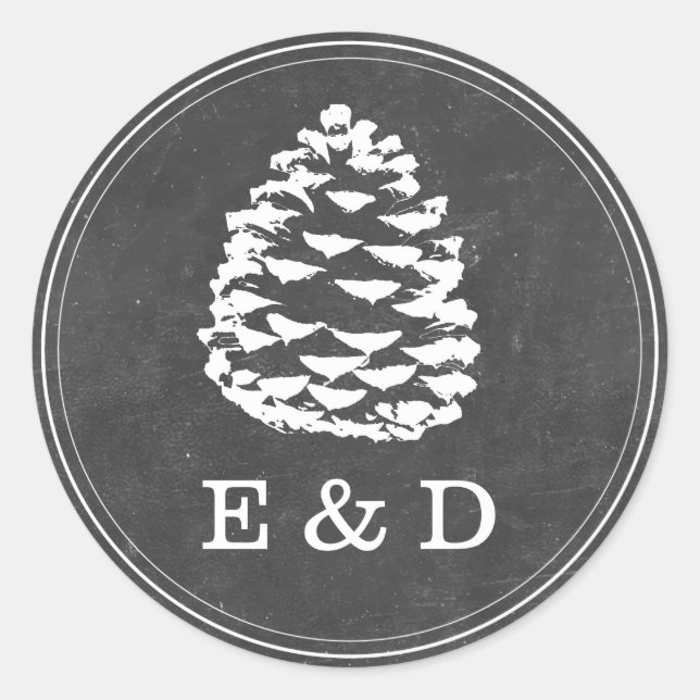 Rustic Forest Pine Cones Chalkboard Wedding Favour Classic Round Sticker (Front)