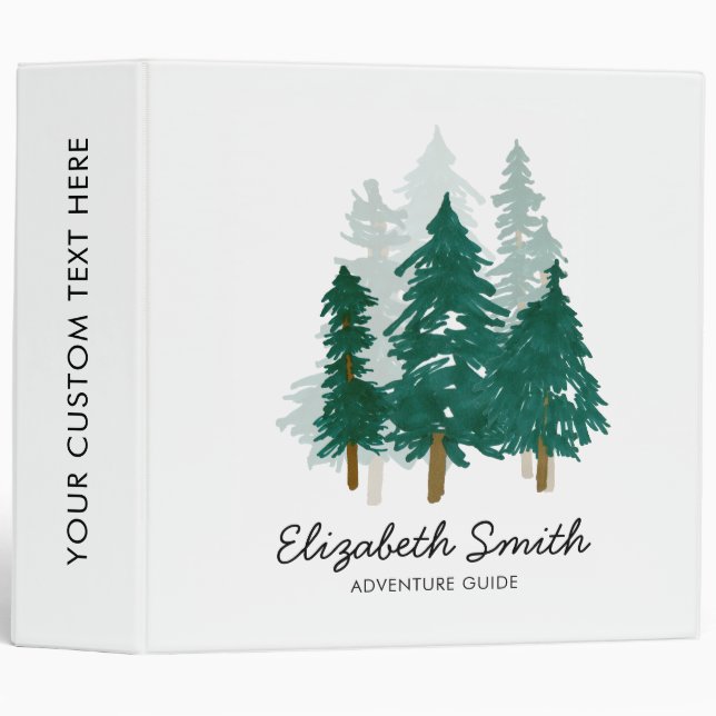 Rustic Forest Pine Tree Woodland Watercolor Script Binder (Front/Spine)