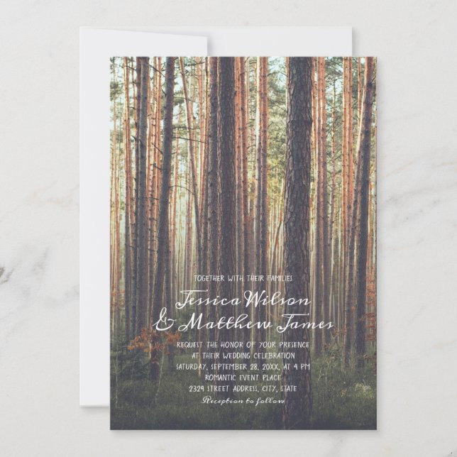 Rustic Forest Pine Trees Fall Country Wedding Invitation (Front)