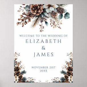 Rustic Forest Pinecone Floral Wedding Welcome Sign