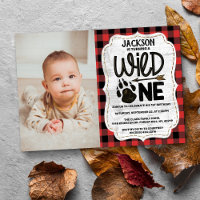 Rustic Forest Plaid Bear Paw Boys 1st Birthday