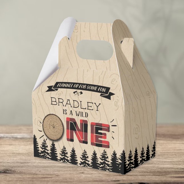 Rustic Forest Plaid Lumberjack Boys 1st Birthday Favor Box (Creator Uploaded)