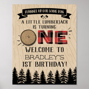 Rustic Forest Plaid Lumberjack Boys 1st Birthday Poster