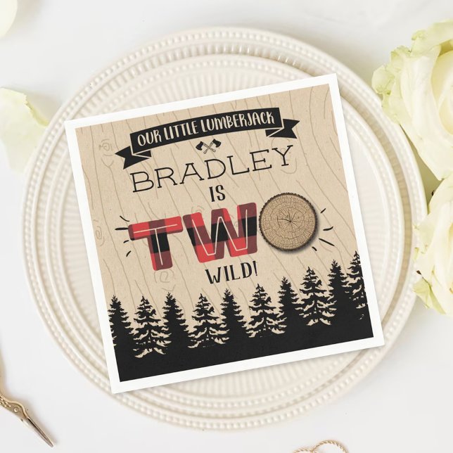 Rustic Forest Plaid Lumberjack Boys 2nd Birthday Napkin (Creator Uploaded)