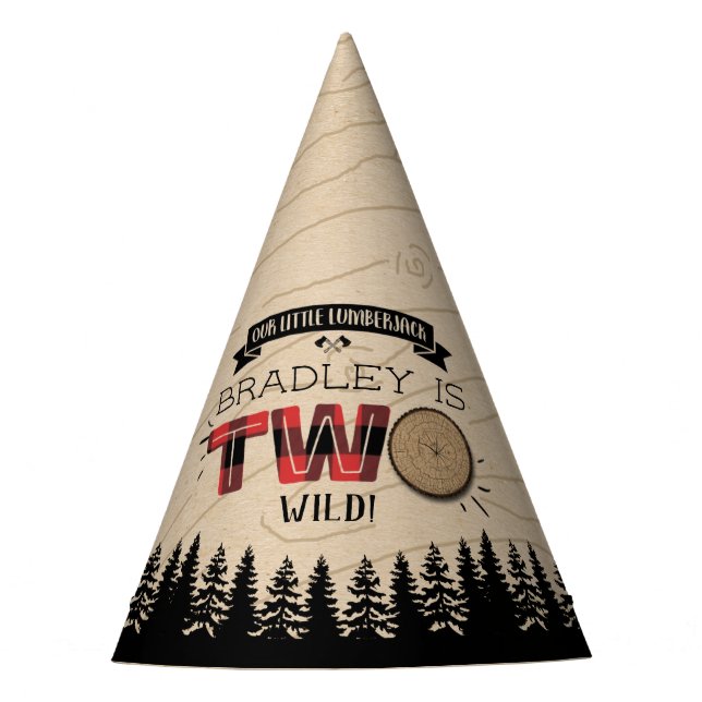 Rustic Forest Plaid Lumberjack Boys 2nd Birthday Party Hat (Front)