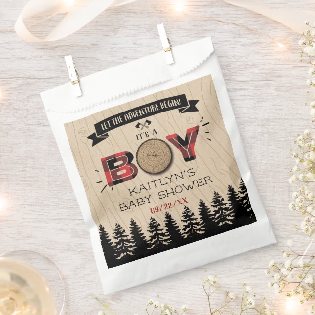 Rustic Forest Plaid Lumberjack Boys Baby Shower Favour Bag (Clipped)