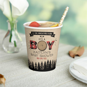 Rustic Forest Plaid Lumberjack Boys Baby Shower Paper Cups