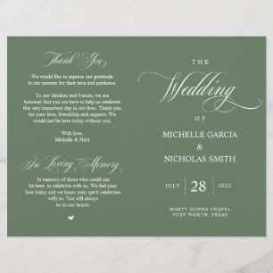 Rustic Forest Sage Green, Foldable Wedding Program