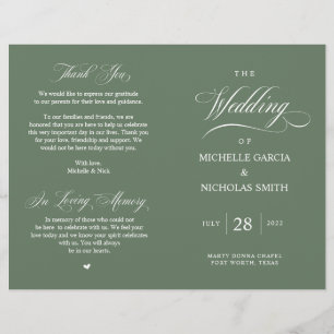 Rustic Forest Sage Green, Foldable Wedding Program
