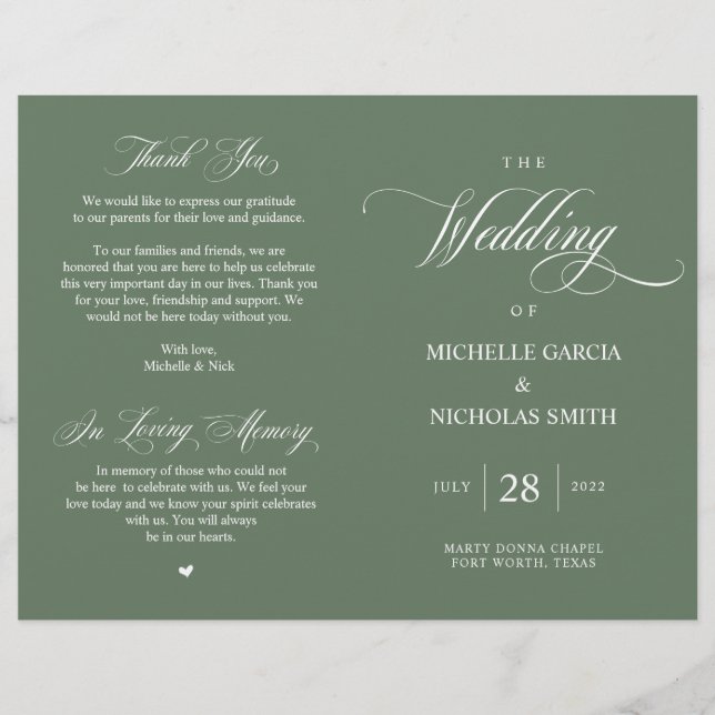 Rustic Forest Sage Green, Programme de mariage pli (Devant)